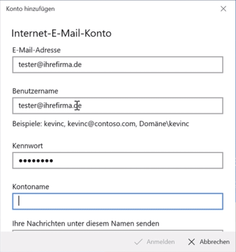 Windows 10 Mail Kontoname