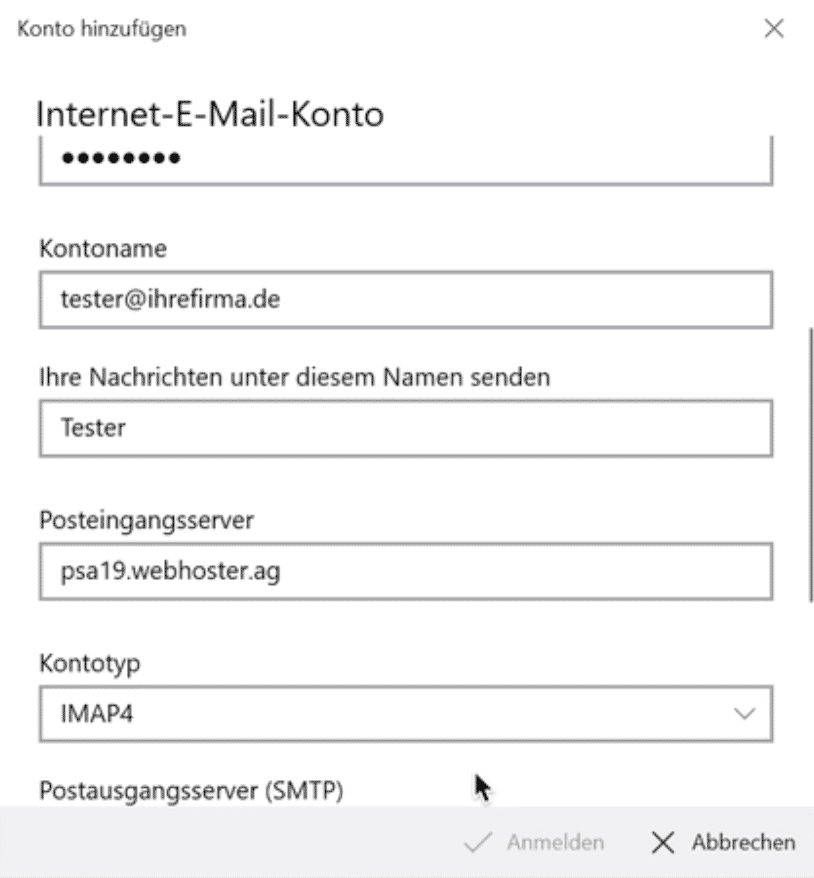 Windows 10 Mail Kontotyp