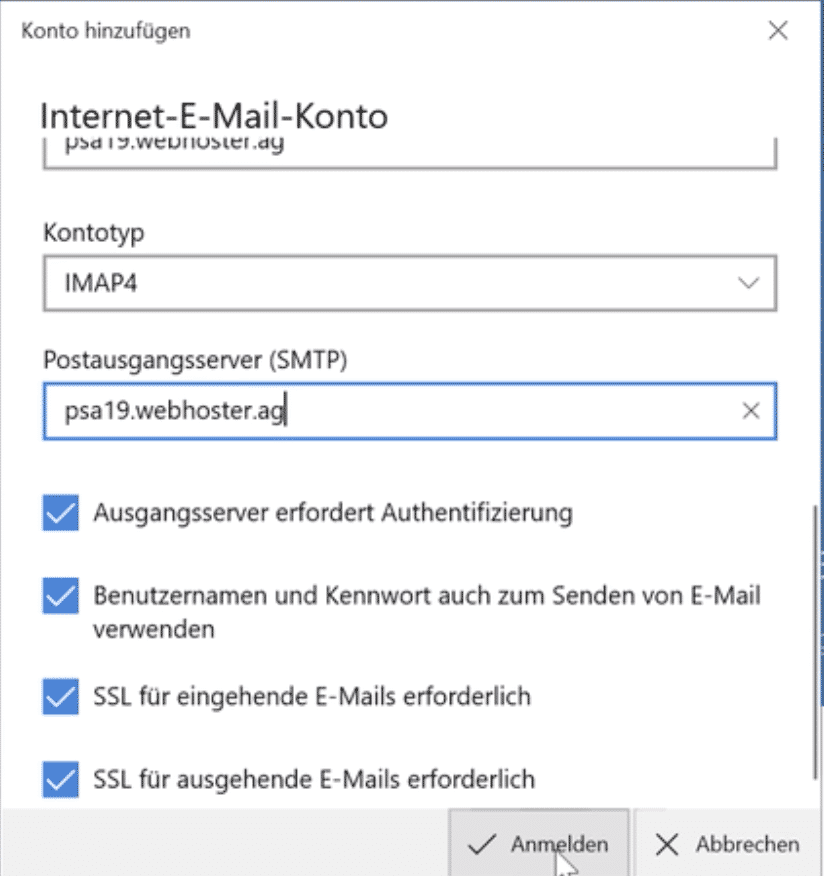 Windows 10 Mail Postausgangsserver