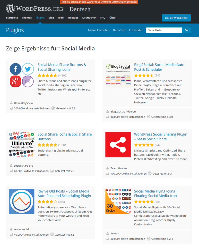 Social Media Plugins bei WordPress