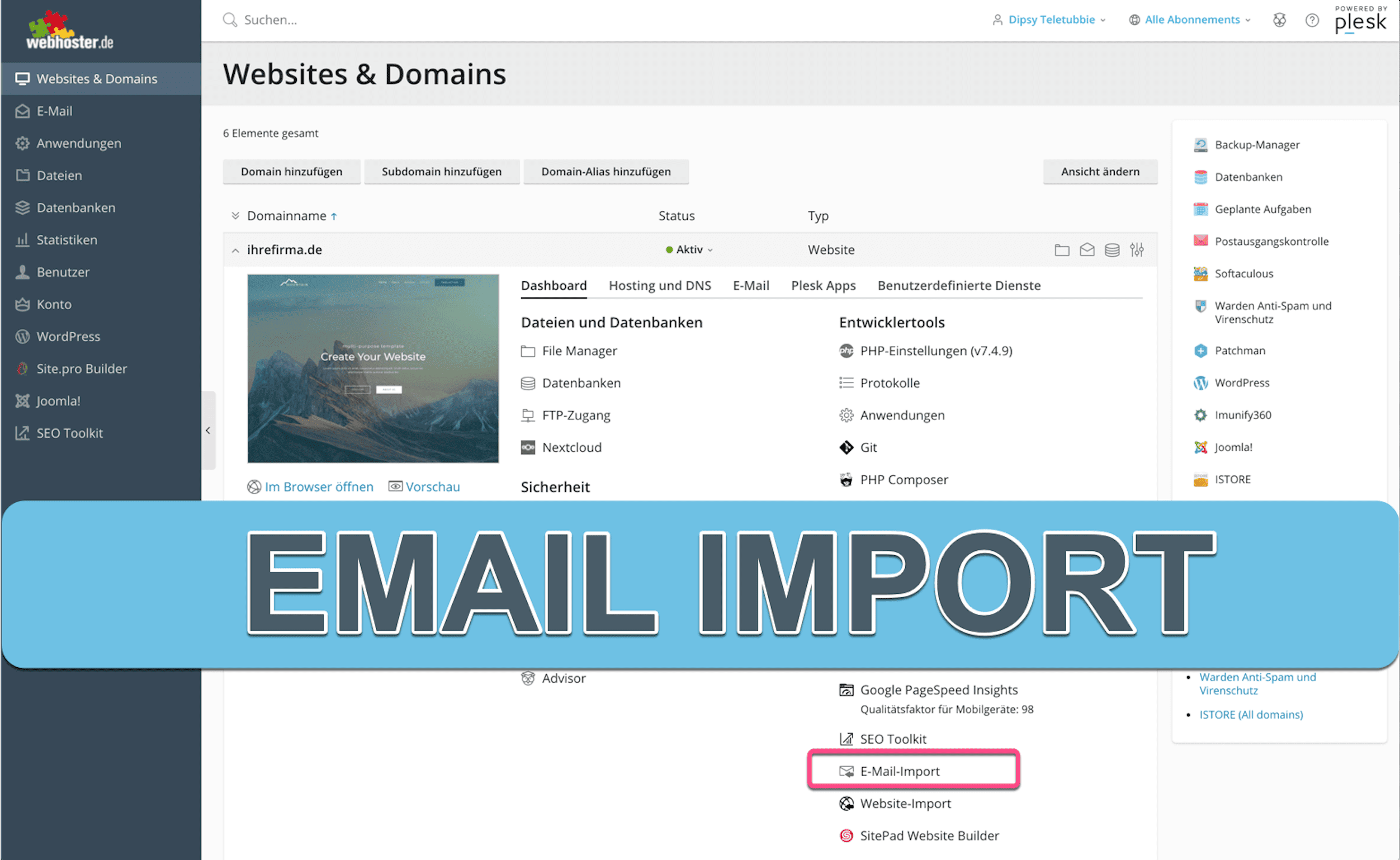 eMail Import im Plesk