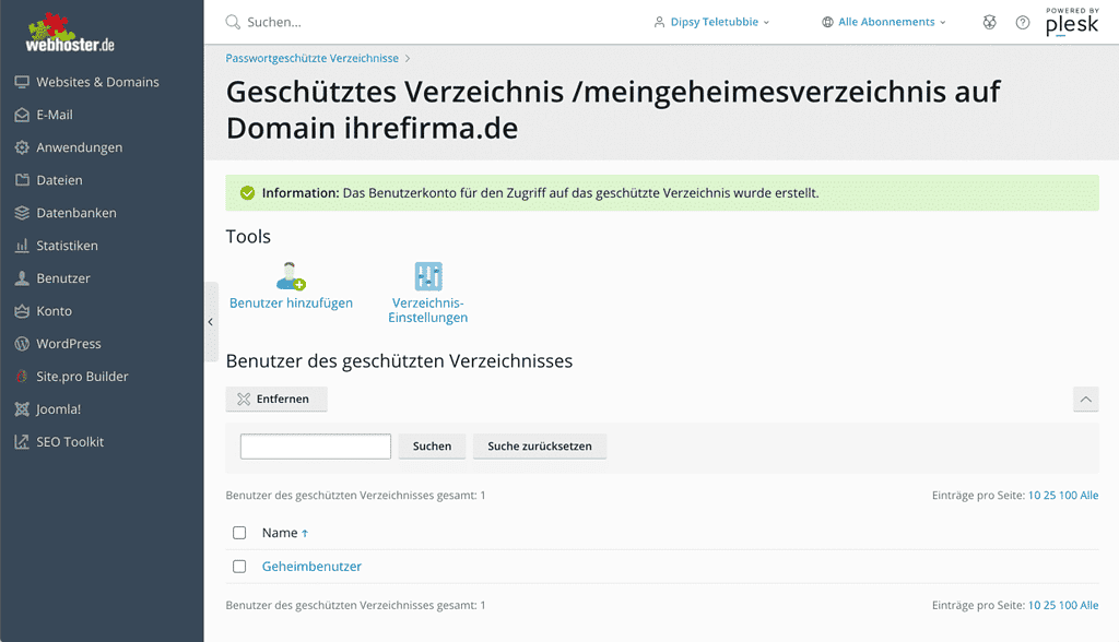 plesk passwortschutz demo 7