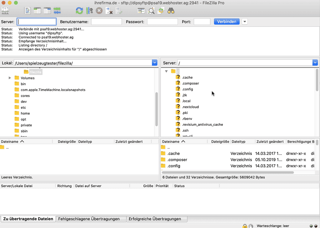 SFTP Filezilla Dateien anzeigen