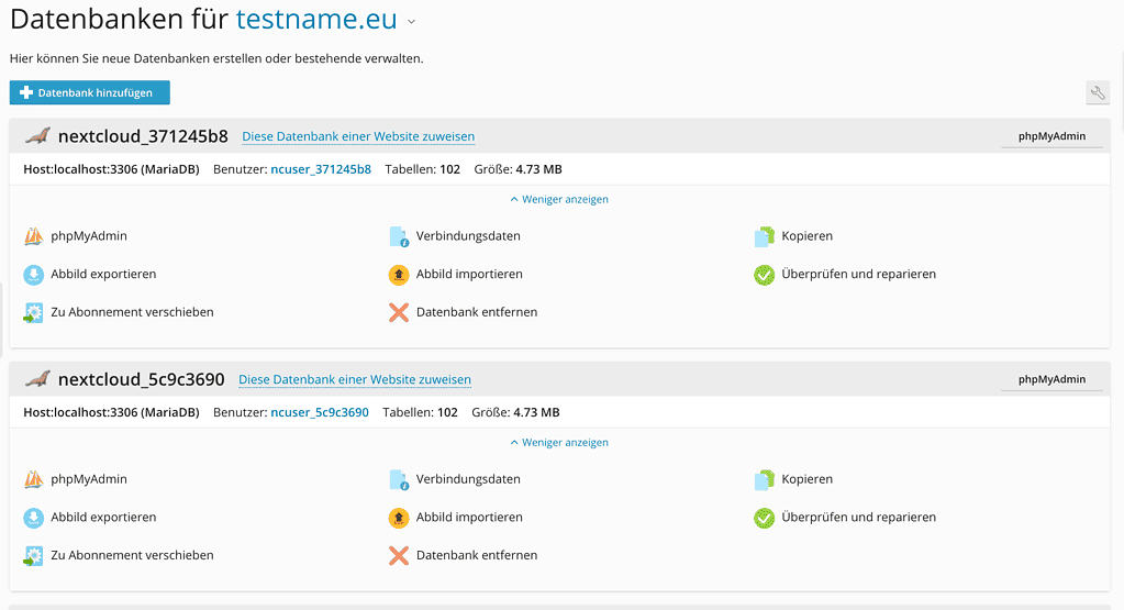 Datenbank anlegen in Plesk