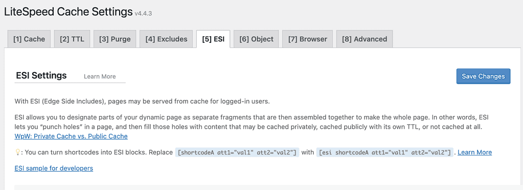 Litespeed Cache ESI Settings