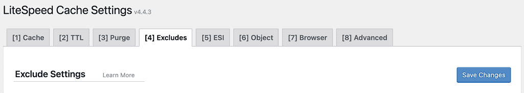 litespeed cache excludes Einstellungen