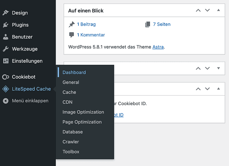 litespeed menü im WordPress