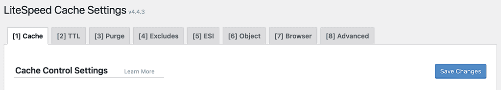 Litespeed Cache Settings Menü