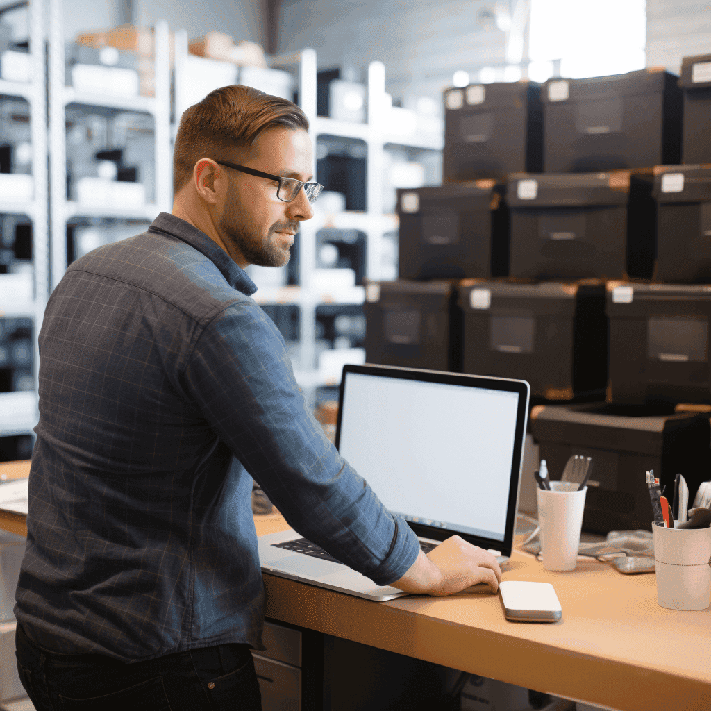 Techniker erstellt Backup am Tisch.