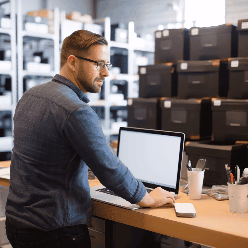 Techniker erstellt Backup am Tisch.
