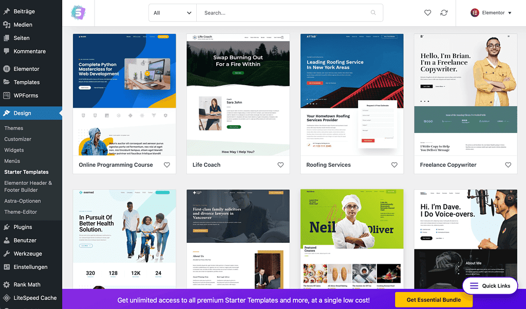 Starter Templates für WordPress