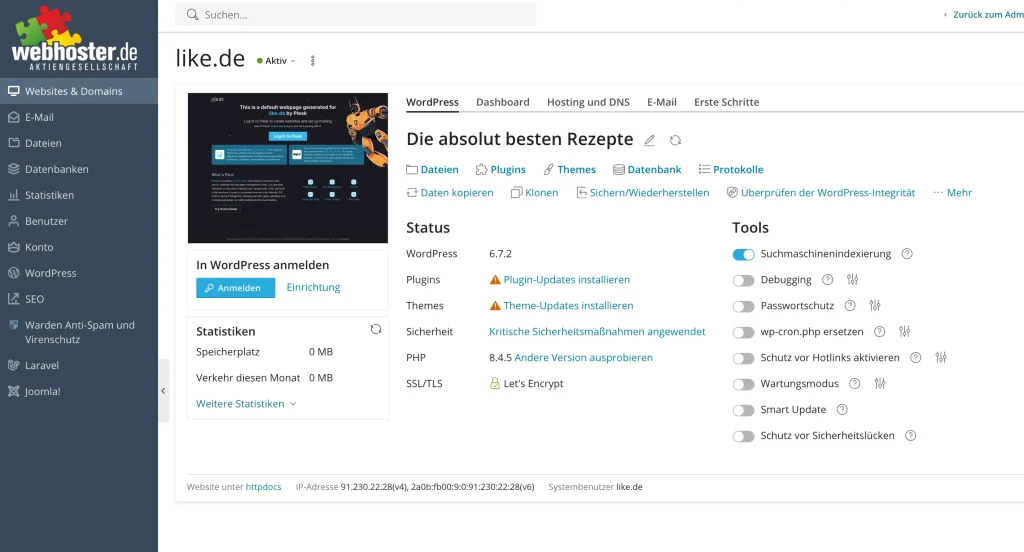 wordpress installieren mit dem toolkit