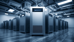 apache-nginx - webhoster.de AG Das Bild zeigt einen modernen Webserver im Rechenzentrum, umgeben von Server-Racks und Kabeln, die die Infrastruktur für nginx Hosting und Webhosting-Lösungen darstellen. In der Darstellung sind Elemente wie SSL-Zertifikate, Datenbanken und die Flexibilität von Hosting-Paketen zu erkennen, die für die Leistung und Sicherheit von Websites entscheidend sind.