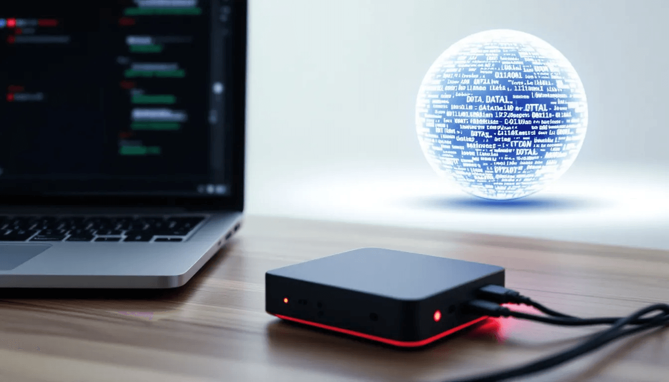 Das Bild zeigt eine Computeroberfläche mit einem Backup-Tool, das Daten von einer WordPress-Website sichert. Umgeben von Symbolen für E-Mails und Sicherheitszertifikate, vermittelt es das Thema der Datensicherung und den Schutz von Websites, die auf Content-Management-Systemen basieren.
