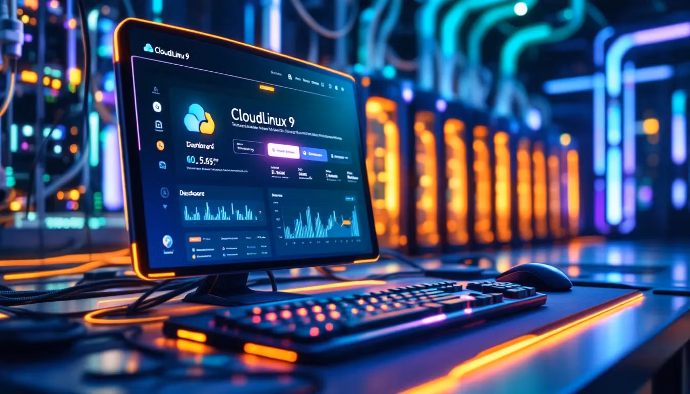 Benutzeroberfläche von CloudLinux 9 mit verschiedenen Funktionen.