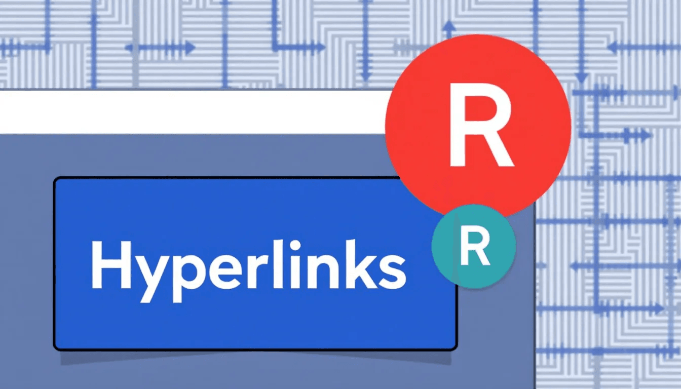 Das Bild zeigt eine grafische Darstellung von Hyperlinks, die zwischen verschiedenen Webseiten und Elementen verbunden sind, um die Struktur einer Website zu verdeutlichen. Es illustriert die Beziehungen zwischen Blog, Online-Shop und anderen Seiten, wobei Icons und verschiedene Farben verwendet werden, um die Benutzerfreundlichkeit und Navigation zu betonen.