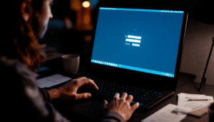 plesk-anmeldung - webhoster.de AG In der Abbildung sieht man eine Person, die sich an ihrem Computer anmeldet, um auf die Verwaltungsoberfläche ihrer Website zuzugreifen. Sie gibt ihre Zugangsdaten ein, möglicherweise unter Verwendung von zwei Faktor Authentifizierung, um sicherzustellen, dass ihre Informationen und Daten geschützt sind.