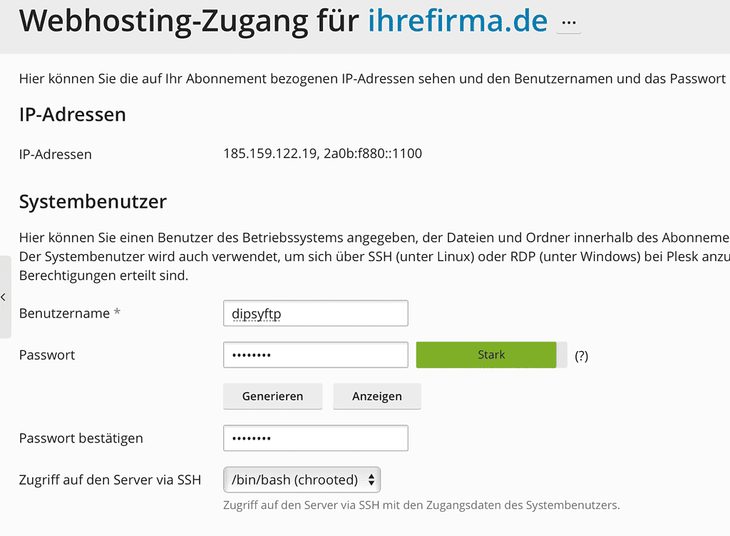 SFTP Hosting Einstellungen