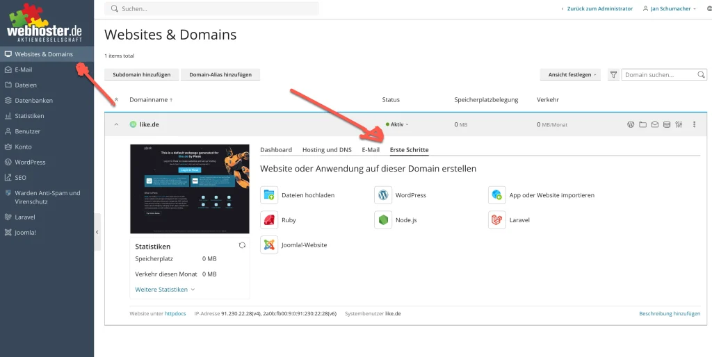 Wordpress installieren website und Domains