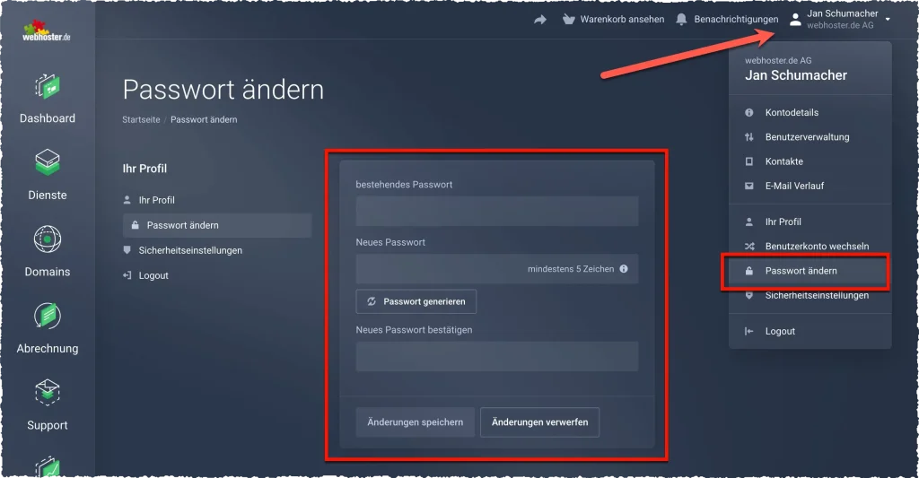 dashboard-kontodetails-passwort-aendern - webhoster.de AG
