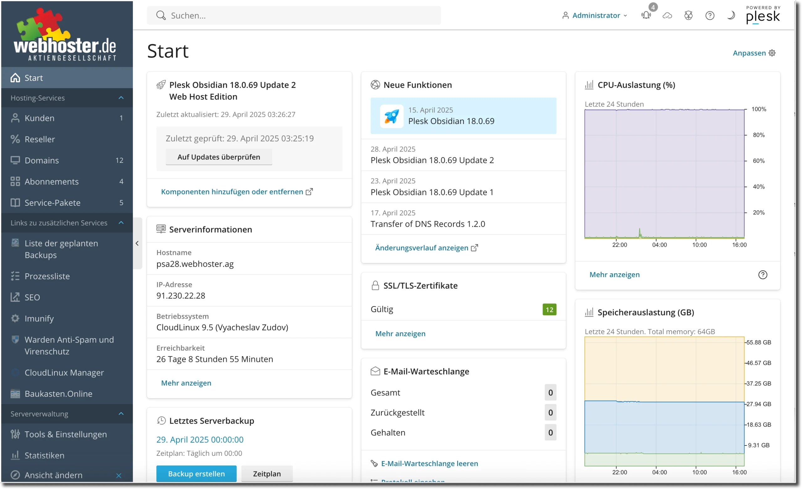 plesk_page - webhoster.de AG Managed Server Admin Interface